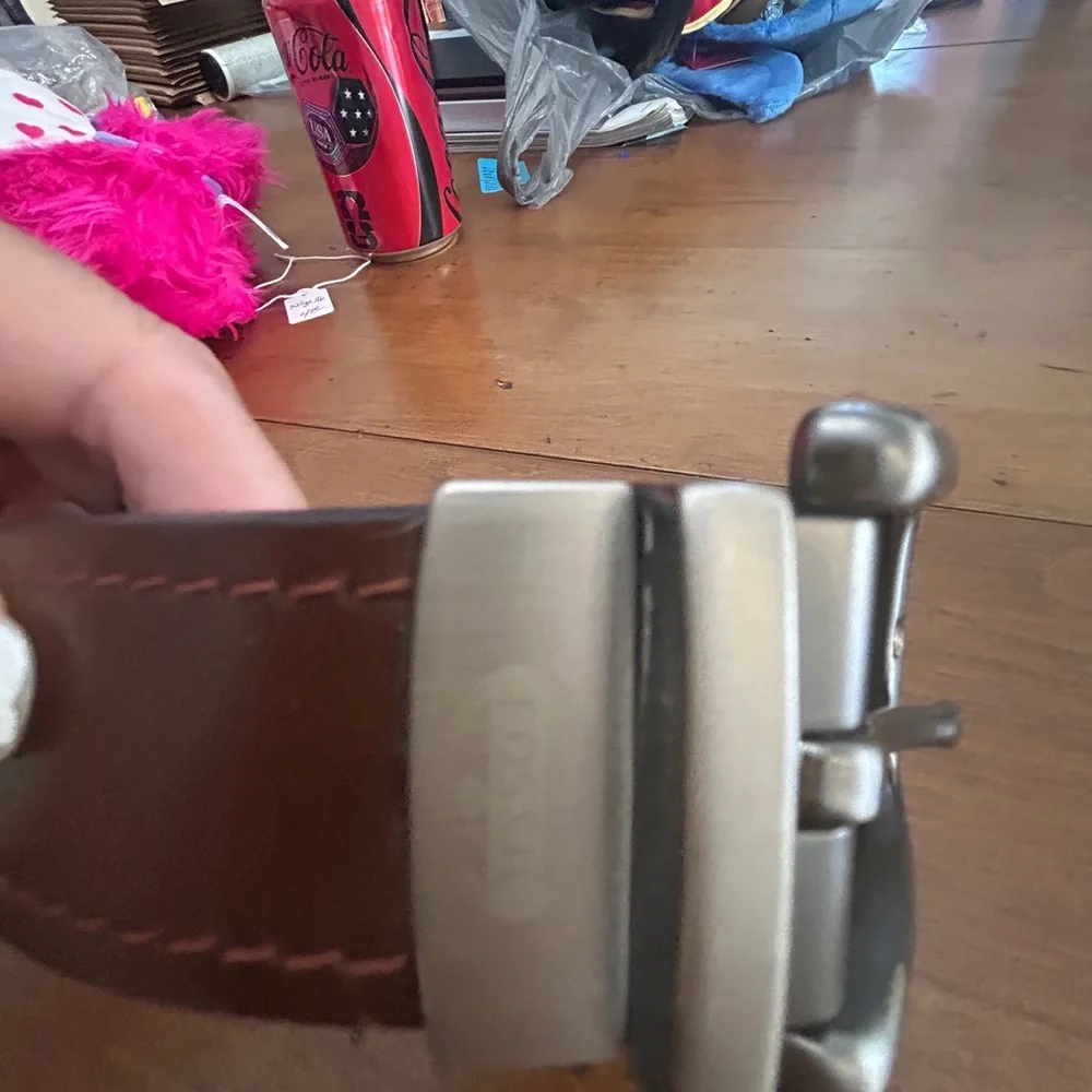 Fossil Mens Leather Belt Brown silver Buckle Size 36 Dress